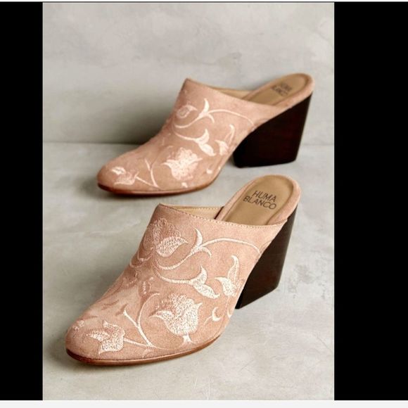 Anthropologie nude Suede Embroider Floral Slides - Picture 3 of 5